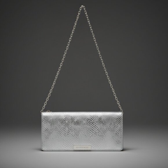 Antonio Melani Leather Snakeskin Embossed Chain Handbag Clutch Wallet Organizer - Picture 1 of 12